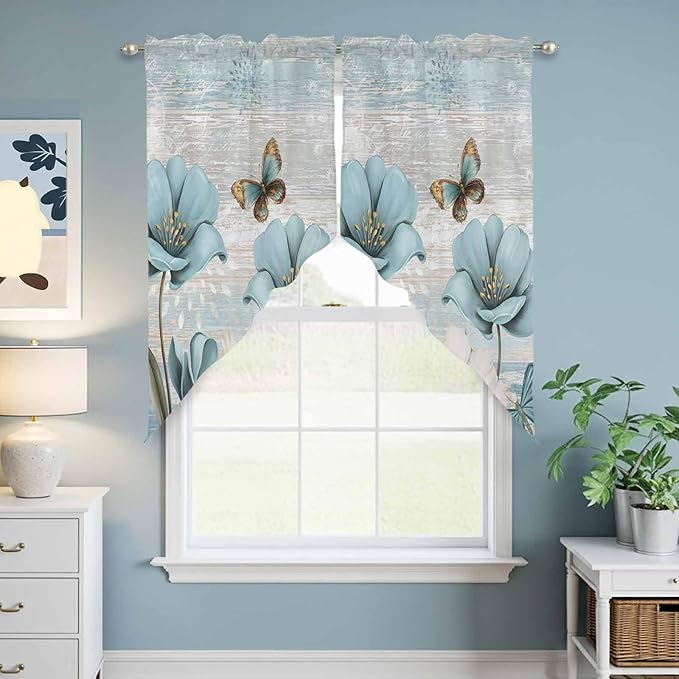 Spring Floral Swag Valances for Windows, Vintage Tulips Flower Butterfly Retro - Image 6