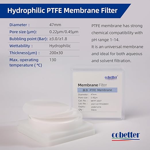 100 Pieces/Pack PTFE Disc Membrane Filters Hydrophilic 47mm Diameter 0.22µm - Image 2