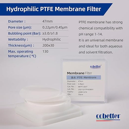 100 Pieces/Pack PTFE Disc Membrane Filters Hydrophilic 47mm Diameter 0.22µm - Image 2