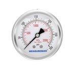 MEASUREMAN 2-1/2 inch Dial Size, Liquid Filled Pressure Gauge, 0-300psi/2000kpa by MEASUREMAN