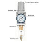 XingNEeng 1/4" NPT Compressed Air Filter Regulator Combo Piggyback, Water/Oil - Image 2