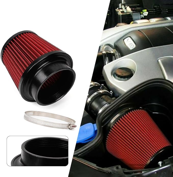Red 4" 100mm Inlet Cone Replacement Dry Air Filter High Flow Car Performance - Image 6