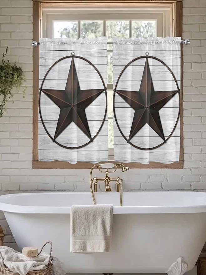 Vintage Farm Western Star Window Valance Curtains, 2 Panel - Image 5