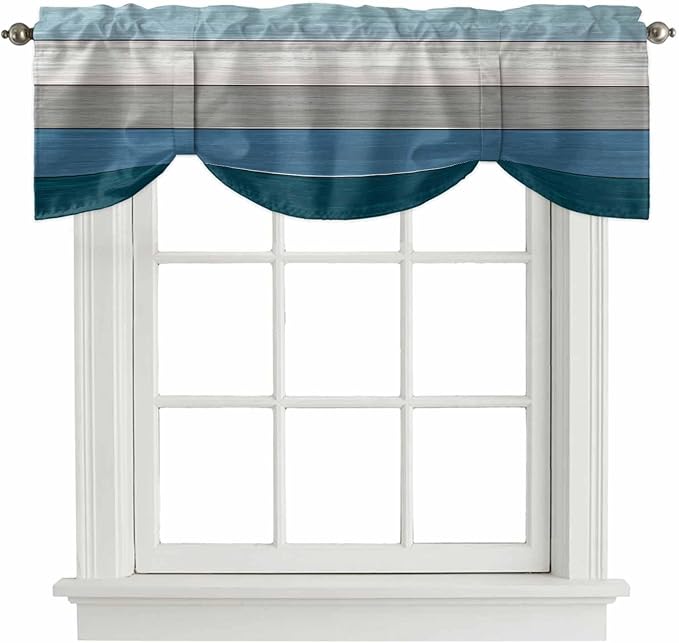 Blue Ombre Wooden Tie Up Valance Curtains by Unknown