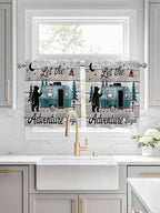 Farmhouse Bear Camper Van Tree Window Valance Curtains, Vintage Wood Grain by IDOWMAT