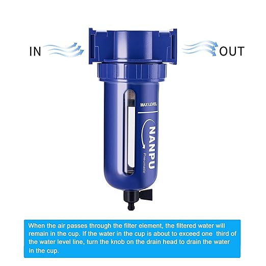 NANPU 3/8" NPT Compressed Air Filter, Zinc Alloy, 5 Micron Brass Element - Image 4
