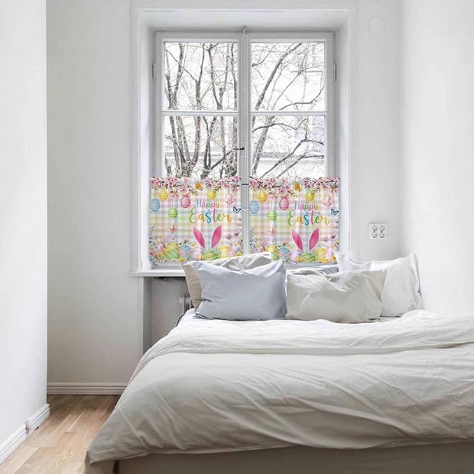 Happy Easter Half Window Curtain 36 Inches Long, Spring Bunny Colorful Eggs - Image 5