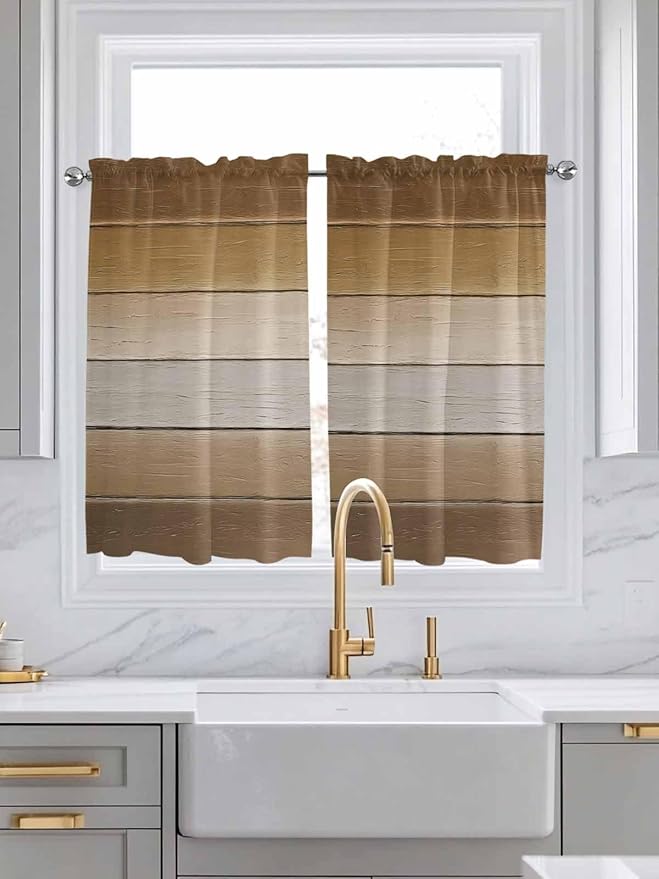 Vintage Brown Gradient Wood Grain Window Valance Curtains, Farmhouse Wood Barn - Image 3