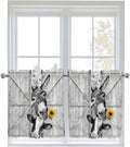 Grey Farmhouse Half Window Curtain 36 Inches Long, Vintage Sunflowers Animals by Unknown