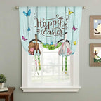 Tie Up Curtains, Happy Easter Bunny Butt Egg Floral Adjustable Rod Pocket by Unknown