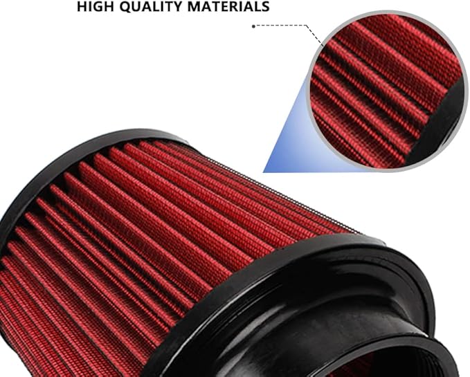 Red 3" 76mm Inlet Cone Replacement Dry Air Filter High Flow Car Performance - Image 3