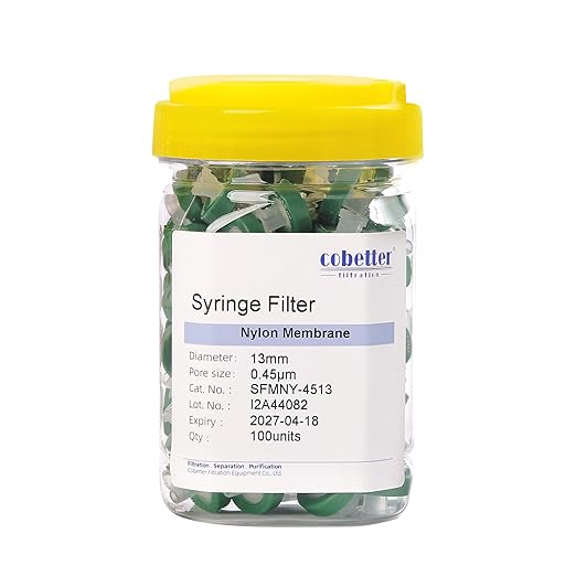 100 Pack Syringe Filter Nylon Lab Filters 0.45μm Pore Size 13mm Diameter by COBETTER