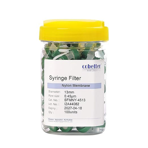 100 Pack Syringe Filter Nylon Lab Filters 0.45μm Pore Size 13mm Diameter by COBETTER