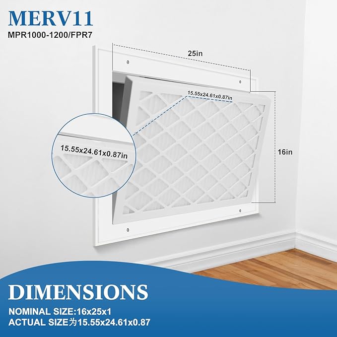 16x25x1 MERV 11 Air Filter, Quality AC/HVAC Furnace Filter，1 Reusable ABS Frame - Image 2