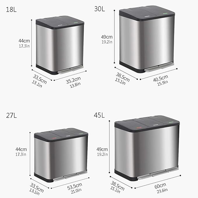 Trash Can Kitchen Large Capacity Foot-Operated Trash Can Double Three Bin - Image 2