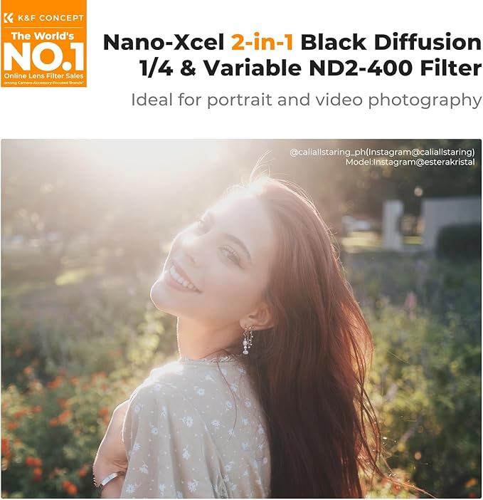 K&F CONCEPT 55mm Black Diffusion Mist 1/4 Effect & Variable ND2-400 Neutral - Image 2