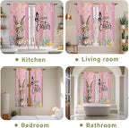Easter Kitchen Curtains, Spring Rabbit Eggs Flowers Flags Leaves Wood Grain - Image 8
