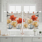 Retro Floral Kitchen Curtains 24 Inch Length, Small Window Curtains Tab Top - Image 3