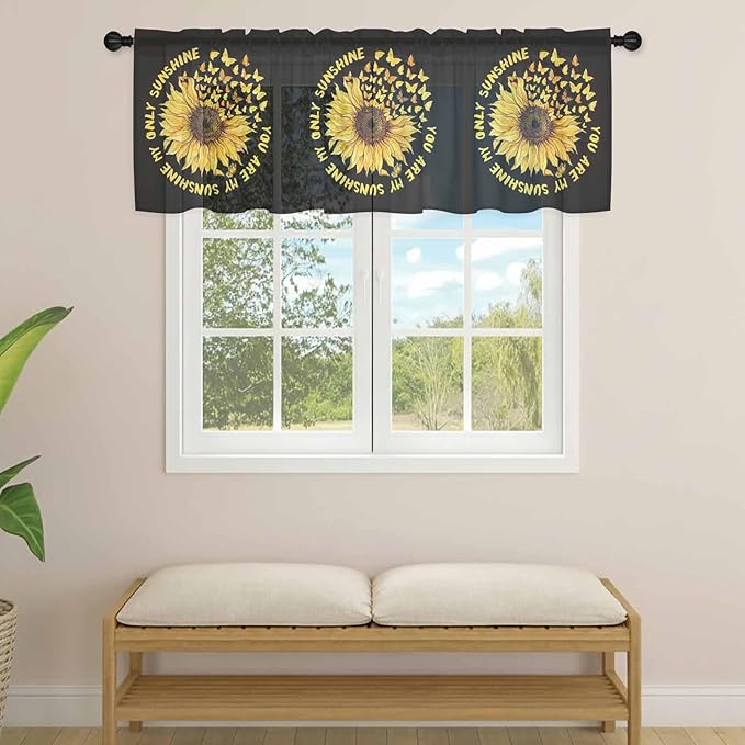 YOU ARE MY SUNSHINE Sheer Valance Curtains, Summer Sunflowers Golden Gradient - Image 4