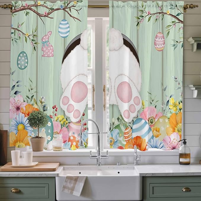 Easter Window Curtains 63 Inch Long 2 Panel Set, Rod Pocket Bedroom Curtains & by Unknown