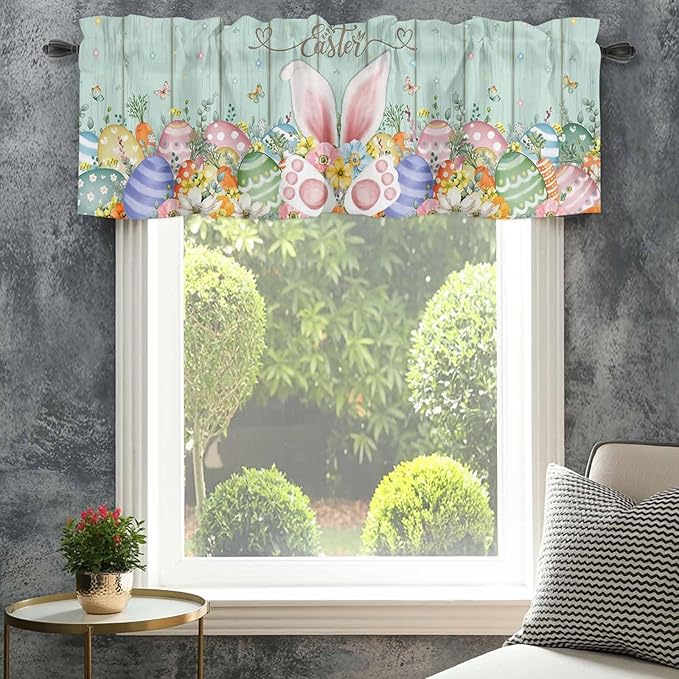 Easter Curtain Valances for Windows, Kitchen Valance Window Treatment, Spring - Image 4