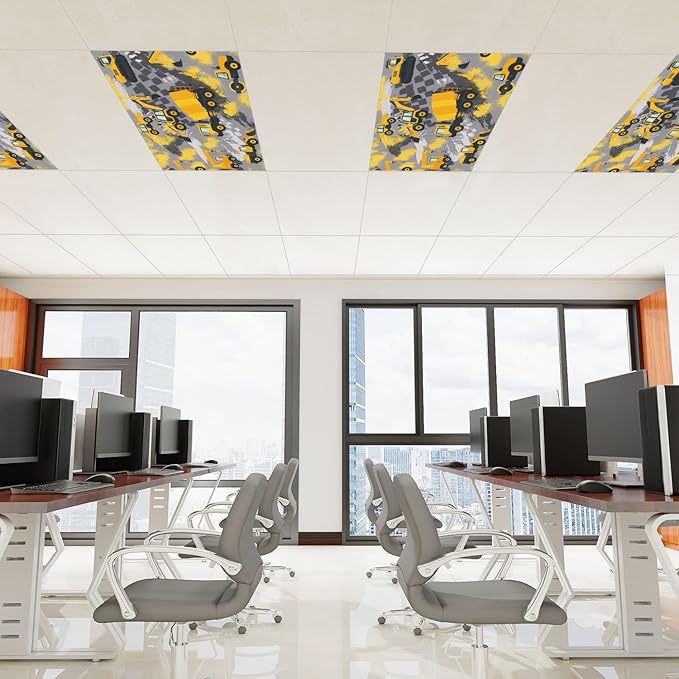 6 Pcs Fluorescent Light Covers for Ceiling Lights Yellow Construction Vehicles - Image 3