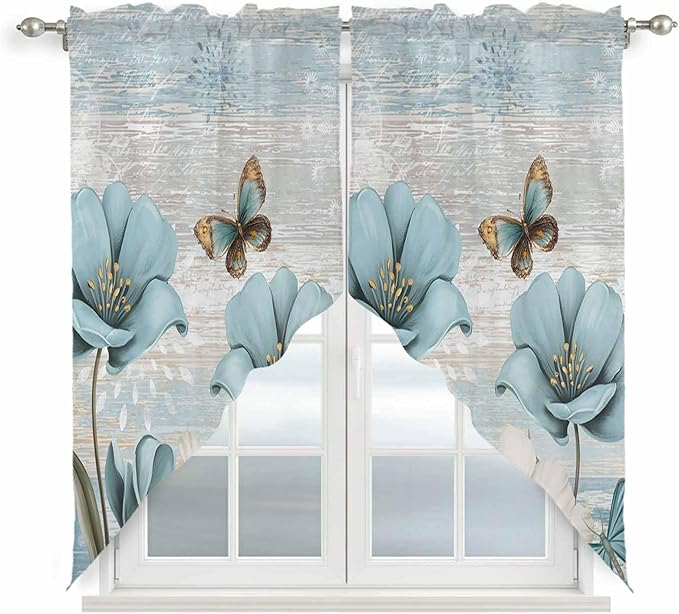 Spring Floral Swag Valances for Windows, Vintage Tulips Flower Butterfly Retro by Unknown