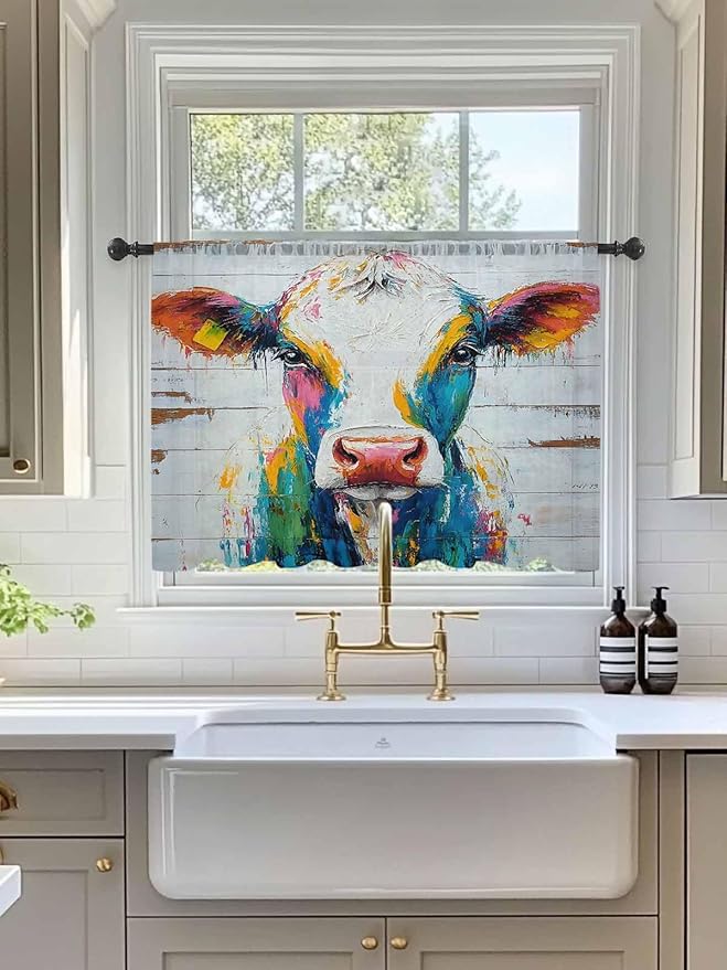Sheer Curtains 54 Inch Length, Farmhouse Oil Painting Semi Sheer Curtains Light - Image 3