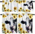 Kitchen Curtains Tiers and Valance Set of 3, Cow Sunflowers Light Filtering by Anzona