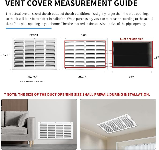 Return Vent Cover 24x18, Air Return Vent Cover, Flat Vent Cover, Rejillas De - Image 4