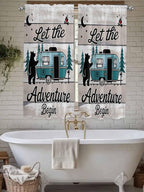 Farmhouse Bear Camper Van Tree Window Valance Curtains, Vintage Wood Grain by IDOWMAT