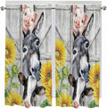 Farmhouse Bedroom Curtains 63 Inches length, Watercolor Sunflowers Animals by Unknown