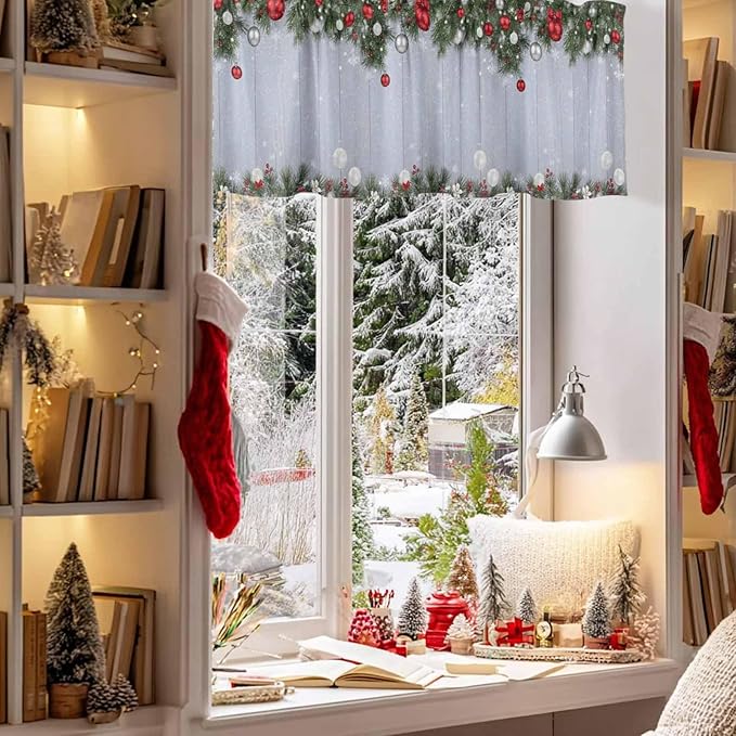 Christmas Curtain Valances for Windows, Kitchen Valance Window Treatment - Image 3
