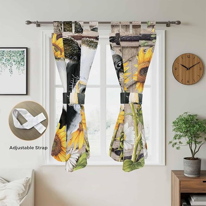 Retro Farmhouse Flower Bathroom Curtains 63 Inch Length, Window Curtains Tab Top - Image 5