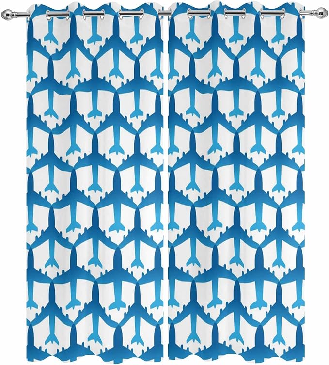 Blue Aircraft Waterproof Outdoor Curtains - Image 2