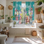 Spring Flowers Kitchen Curtains, Farmhouse Watercolor Teal Wood Grain Light - Image 5