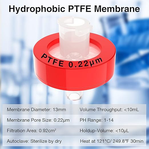 SimPure Syringe Filter PTFE Hydrophobic Membrane 100 PCS, 0.22um Pore Size - Image 3