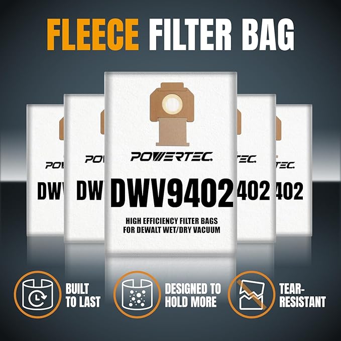 POWERTEC DWV9402 Fleece Bags for Dewalt 5PK, for Dewalt DWV010, DWV015 8 & 10 - Image 8