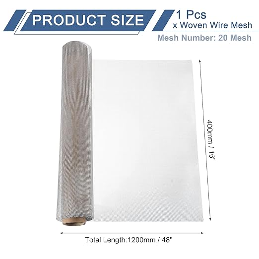 uxcell 20 Mesh 48" x 16" Woven Wire Mesh, 304 Stainless Steel Air Vent Filter - Image 2
