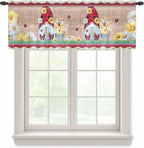 Ladybug Gnome Sheer Valance Curtains, Country Summer Rustic White Yellow Daisy by Houseown