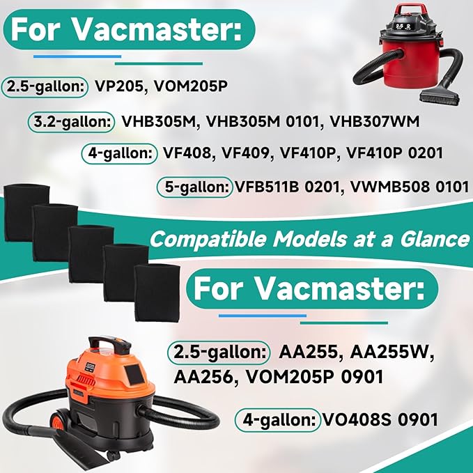 5 Pack VFF21 Foam Filters Fit for Vacmaster 2.5-5 Gallon Wet/Dry Vacs & Armor - Image 4