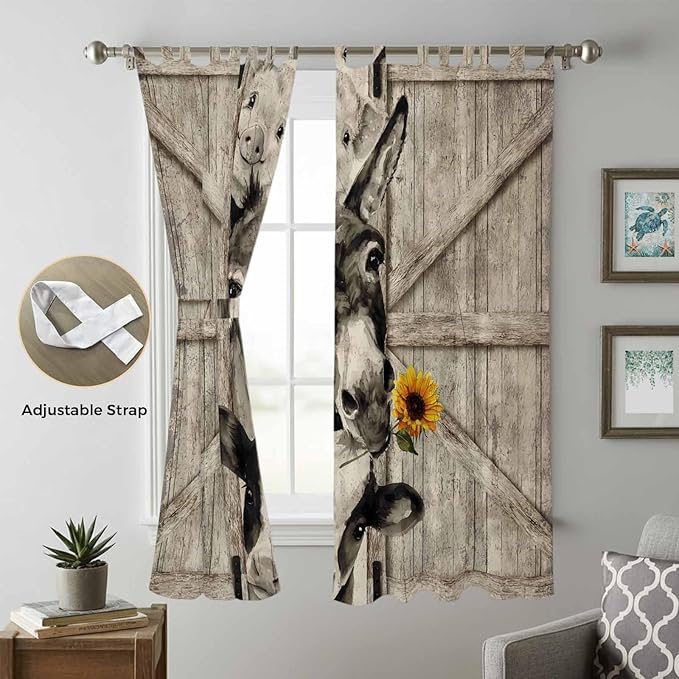 Funny Farm Animals Living Room Curtains 96 Inch Length, Window Curtains Tab Top - Image 5