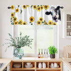 Kitchen Curtains Tiers and Valance Set of 3, Cow Sunflowers Light Filtering - Image 4
