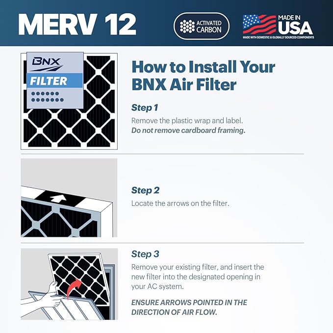 BNX TruFilter 14x20x1 MERV 12 Odor Defense AC Furnace Air Filter - Image 8