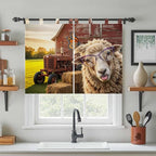 Farm Sheep Kitchen Curtains 45 Inch Length, Short Cafe Window Curtains Tab Top - Image 3