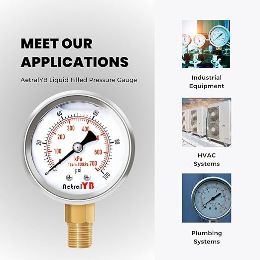 Glycerin-Filled Pressure Gauge, Brass Internal 2-Inch Gauge, Stainless Steel - Image 7