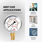 Glycerin-Filled Pressure Gauge, Brass Internal 2-Inch Gauge, Stainless Steel - Image 7