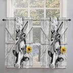 Grey Farmhouse Kitchen Curtains 54 Inches Length, Vintage Sunflowers Animals - Image 2