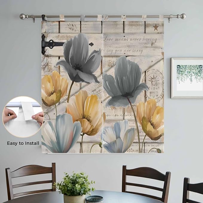 Spring Tulips Flower Bathroom Curtains 63 Inch Length, Window Curtains Tab Top - Image 4