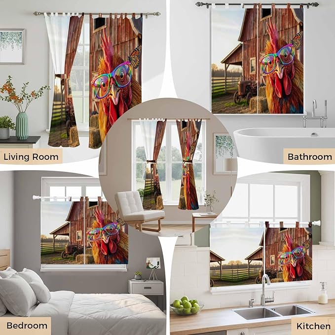 Farm Rooster Living Room Curtains 84 Inch Length, Window Curtains Tab Top - Image 7